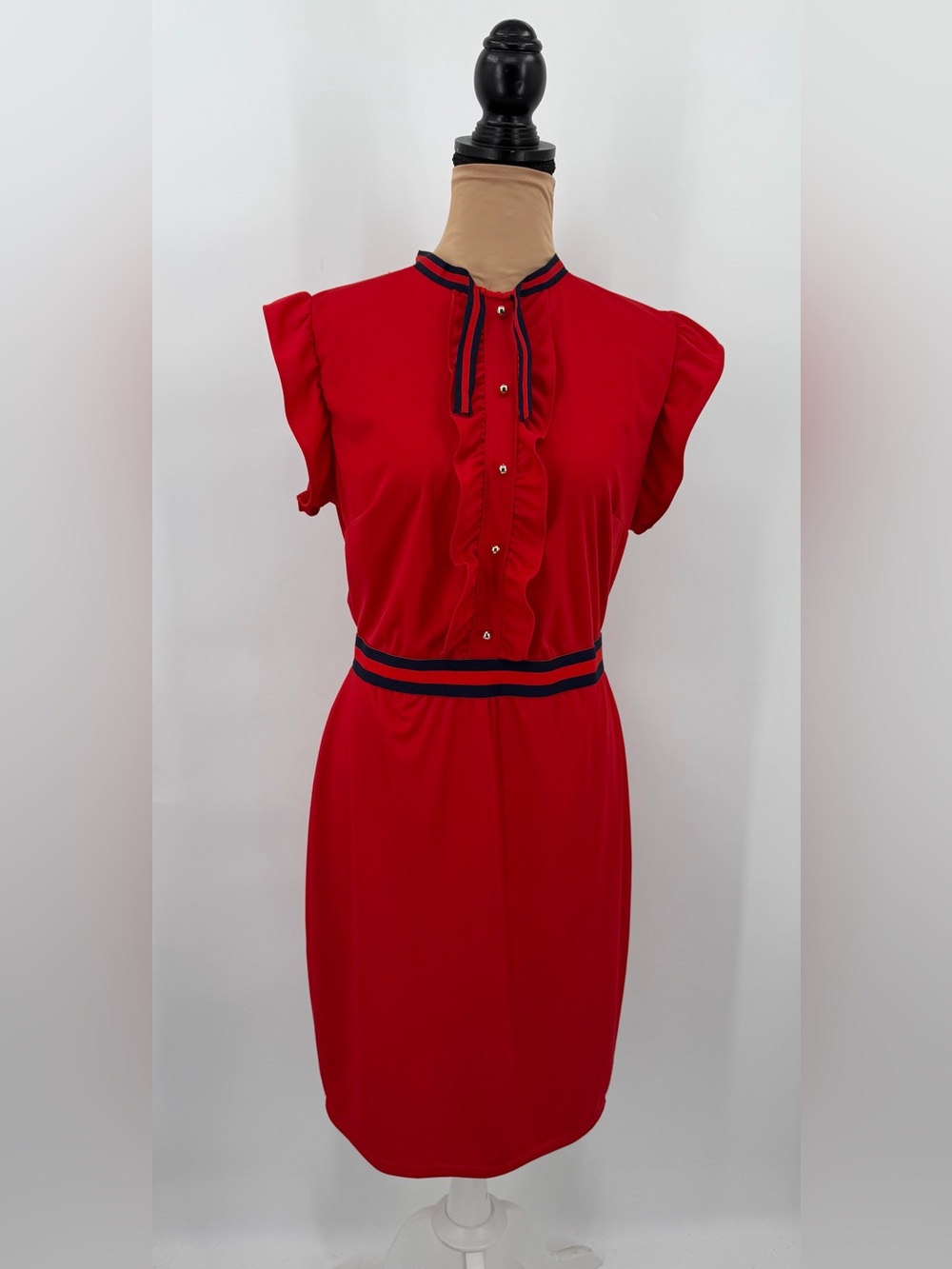 Red navy ruffle Mini Dress 2XL Preppy Collegiate Coquette college game day - Picture 2 of 10
